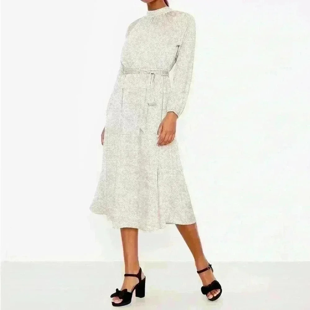 Loft dotted mock neck midi dress